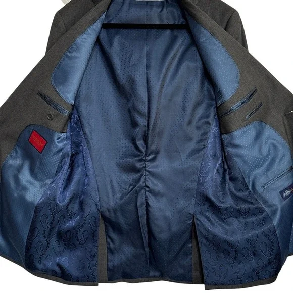 Mantoni Blazer Mens Charcoal Gray 100% Virgin Wool 2-Button Dark Academia 42-44R - Picture 4 of 9